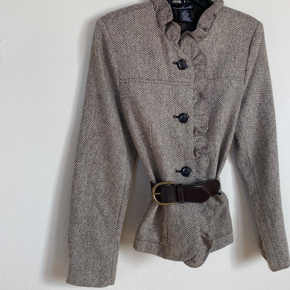 Willi Smith Brown and cream blazer with belt.